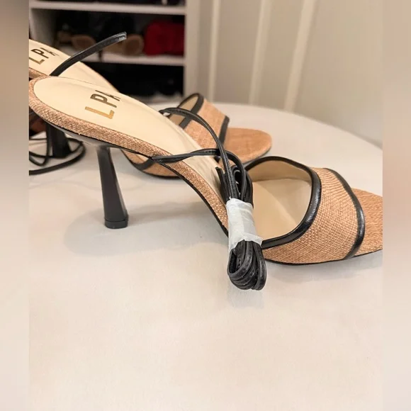 LPA Amara Raffia Black Ankle Wrap Heeled Sandals Size 8 New W/O Box - Picture 7 of 10